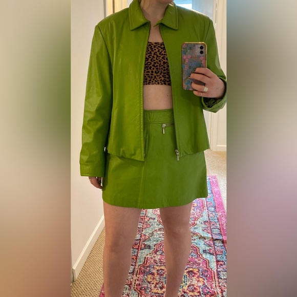 Vintage Lime Green Maxima Leather Skirt & Jacket Set - Picture 6 of 7